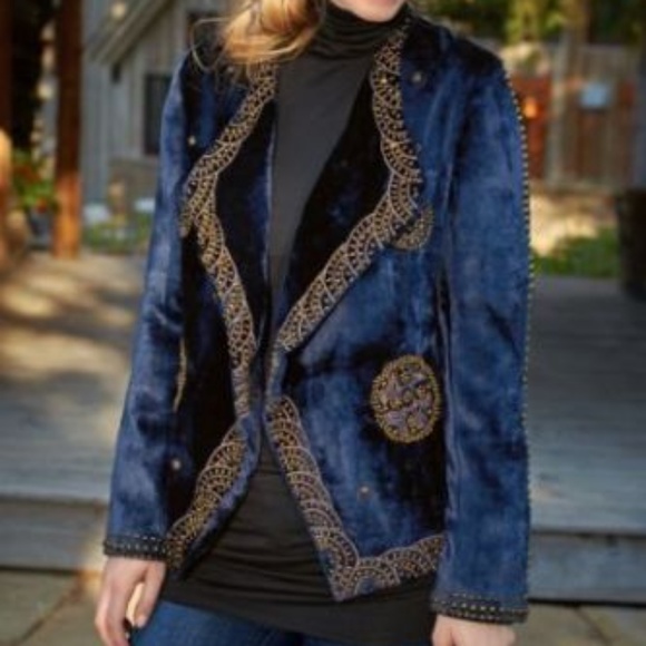 Soft Surroundings Jackets & Blazers - Soft Surroundings Navy Velvet Studs Cascade Jacket
